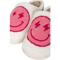 The Alphabet Gift Shop Women's Lightening Smile Face Slippers in Bright Pink | Size: XL