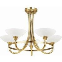 Netlighting Cagney 5 Light Semi Flush Multi Arm Ceiling Light Antique Brass White Glass G9 in Gold