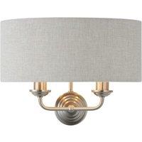 Netlighting Highclere Shade Wall Lamp Brushed Chrome Plate Natural Linen in Grey