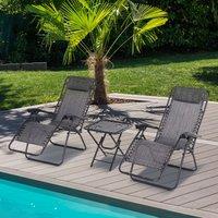 OUTSUNNY 3PC Zero Gravity Chairs Sun Lounger Table Set w/ Cup Holders in Light Grey