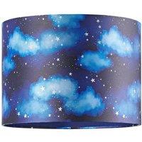 Happy Homewares Modern Navy Blue Childrens Lamp Shade with Bright Gold Stars & White Clouds in Midnight | Size: 10 inches
