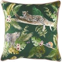 Evans Lichfield Jungle Leopard Velvet Piped Cushion in Green | Size: 43 cm x 43 cm