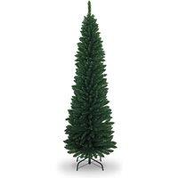 Shatchi 8FT Green Artificial Flocked Slim Christmas Pencil Tree Holiday Home Decorations with Pointed Tips & Metal Stand
