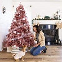 Shatchi 6FT Artificial Christmas Tree Rose Shiny Tinsel Tips in Rose Gold