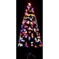 Shatchi 4Ft/120cm Pastel Stars & Baubles Fibre Optic Christmas Tree LED Pre-Lit in Green | Size: 4ft
