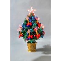 Shatchi 2Ft/60cm Candle & Bow Fibre Optic Christmas Tree LED Pre-Lit in Green | Size: 2ft