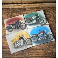 Afewhometruths Men's Personalised Set Of Four Handkerchiefs With Classic Motorbikes | Size: 10-11