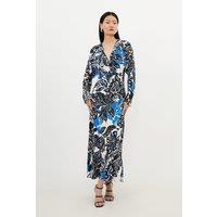 Floral Printed Morocain Woven Collared Midaxi Dress