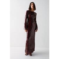 Slash Neck Sequin Maxi Dress