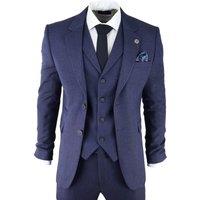 Infinity Leather Men's 3 Piece Tweed Herringbone Suit Peaky Blinders Classic Tailored in Navy | Size: 50R
