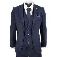 Infinity Leather Men's 3 Piece Wool Tweed Vintage Retro Suit in Navy | Size: 42R