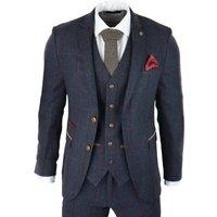 Infinity Leather Men's Herringbone Tweed Suit 3 Piece Peaky Blinders 1920s Tailored Fit in Navy | Size: 40R
