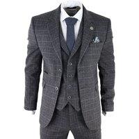 Infinity Leather Men's Check 3 Piece Tweed Suit Peaky Blinders 1920s Gatsby Tailored Fit in Grey | Size: 50R