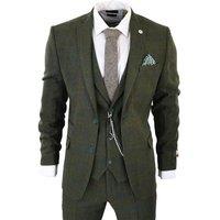 Infinity Leather Men's 3 Piece Wool Suit Tweed Check Peaky Blinders 1920 Gatsby Formal in Olive | Size: 50R