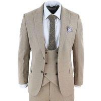 Infinity Leather Men's Tweed 3 Piece Formal Wedding Suit in Light Oak | Size: 52R
