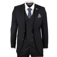 Infinity Leather Men's 3 Piece Pinstripe Retro Suit in True Black | Size: 38R