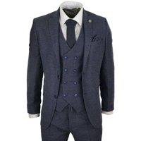 Infinity Leather Men's Wool 3 Piece Suit Double Breasted Waistcoat Tweed Peaky Blinders 1920s in Navy | Size: 38R