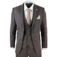 Infinity Leather Men's 3 Piece Herringbone Tweed Suit in Brown | Size: 50R