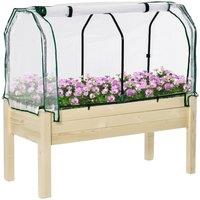 OUTSUNNY Raised Garden Bed w/ PE Cover Patio Elevated Wood Planter Box Natural