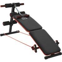HOMCOM Sit Up Bench Core Workout Adjustable Thigh Support Foldable for Home Gym w/ Arm Pulling Rope Black