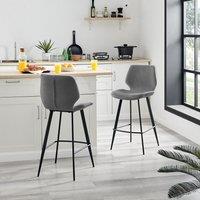 FurnitureboxUK Nyla Set of 2 Fabric Black Leg Bar Chair in Grey