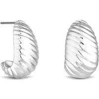 Inicio Women's Sterling Silver Plated Textured Hoop Earrings - Gift Pouch