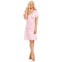 Camille Women's Star Print Cotton Summer Nightshirt in Pink | Size: 10-12