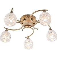 Netlighting Boyer 5 Light Semi Flush Multi Arm Ceiling Light Antique Brass Glass G9 in Gold