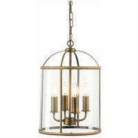 Netlighting Lambeth 4 Light Ceiling Pendant Antique Brass Glass E14 in Gold