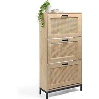 VonHaus 3 Tier Drawer Rattan Hallway Shoe Storage Cabinet in Natural