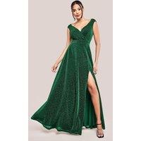 Goddiva Women's Crossover Sparkling Glitter Maxi Dress in Emerald | Size: 8