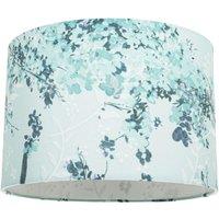Happy Homewares Contemporary Duck Egg & Emerald Green Floral Fabric Shade with Inner Lining in Duck Egg Blue | Size: 12 inches