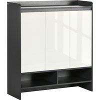 HOMCOM Storage Cabinet with High Gloss White Doors for 19 Pairs of Shoes in Grey