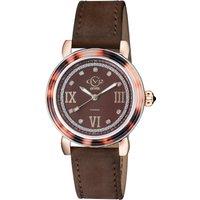 Marsala Tortoise Swiss Quartz Diamonds Mother Of Pearl Dial, Brown Suede Strap Watch