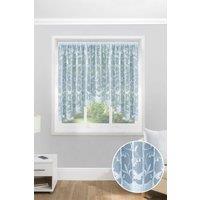 Tyrone Textiles Butterfly & Leaf Floral Net Lace Curtain Jardiniere with Elevated Base in White | Size: 381 cm width x 91 cm drop