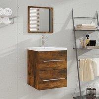 Bathroom Cabinet with Mirror Smoked Oak 41x38.5x48 cm Engineered Wood