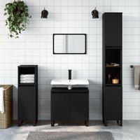 3 Piece Bathroom Cabinet Set Black Engineered Wood