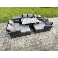 Wicker Rattan Garden Furniture Set Height Adjustable Rising Lifting Table Sofa Dining Set with Double Seat Sofa