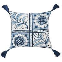 V & A 'Scrolling Carnation' Cotton Cushion in Blue | Size: 45 cm x 45 cm
