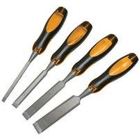 Loops 4 Piece Expert Wood Chisel Set 6m 13m 19mm & 25mm Builder Joiner Tool in Metallics