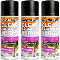 ProKleen Clear Lacquer Spray Protects & Seals Multi Surface Use Gloss 3 x 400ml