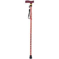 Loops Red Extendable Walking Stick with Plastic Handle - Engraved Pattern - Foldable
