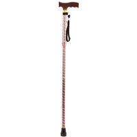 Loops Brown Extendable Walking Stick with Plastic Handle - Engraved Pattern - Foldable