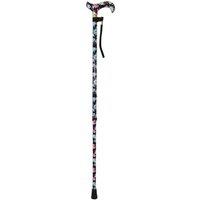 Loops Deluxe Ambidextrous Walking Cane - 10 Height Settings - Black Floral Pattern