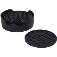 Loops Black Anti Slip Silicone Table Coaster Set - Six Cup Coasters & Holder