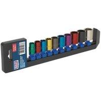 Loops 10 PACK Multi Colour Socket Set 3/8" Metric Square Drive - 6 Pt WallDrive Torque