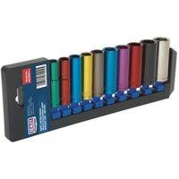 Loops 10 PACK Multi Colour DEEP Socket Set 3/8" Metric Square Drive - 6 Pt WallDrive