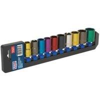 Loops 10 PACK Multi Colour Socket Set 1/2" Metric Square Drive - 6 Pt WallDrive Torque