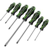 Loops 7 PACK Premium Soft Grip Screwdriver Set - Slotted & POZI Various Size GREEN