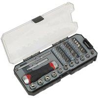 Loops 38 PACK Fine Tooth Ratchet Screwdriver Socket & Bit Set - Comfort Grip Handle